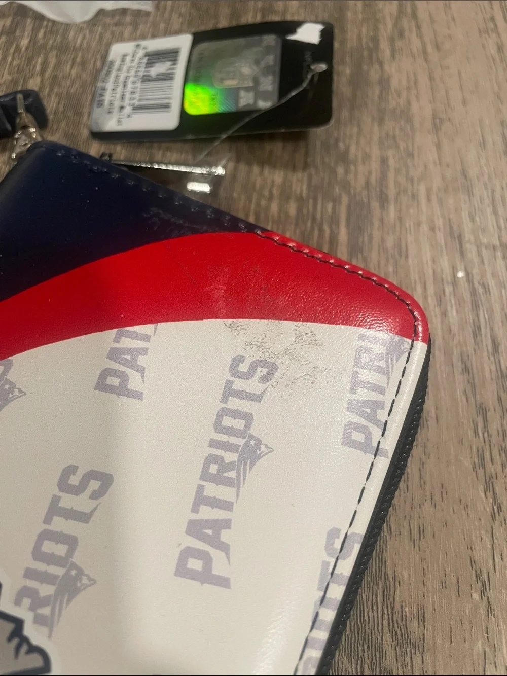 NFL Patriots Navy Red White Zip Wristlet Wallet